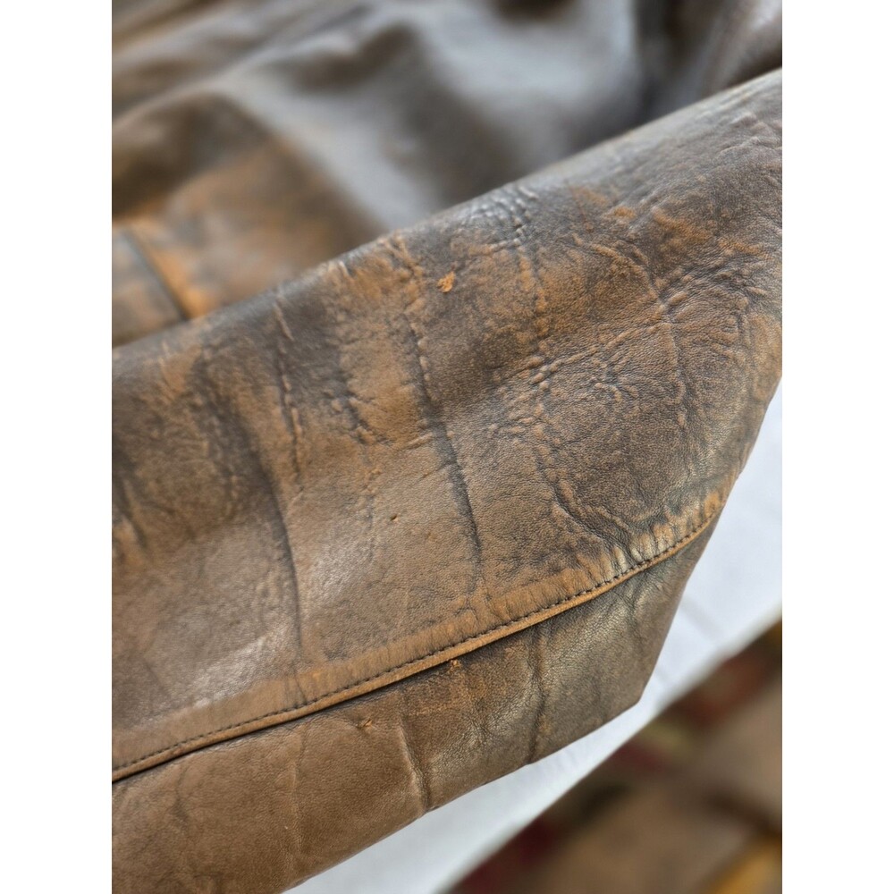 Vintage Bermans Leather Bomber Jacket XL Brown Distressed Made in Korea - Picture 13 of 16